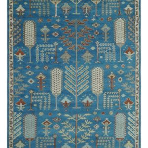 Tree of life Traditional Floral Blue. Ivory and Brown Hand Knotted Custom Made Wool Area Rug