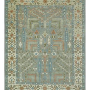 Tree of life Traditional Floral Gray. Beige. Green and Dark Peach Hand Tufted wool Area Rug