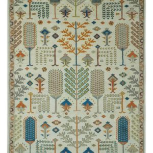 Tree of life Traditional Floral Ivory. Blue and Rust Hand Knotted Multi Size Wool Area Rug
