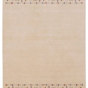 Tribal Border Ivory Design Hand Loomed Wool Area Rug