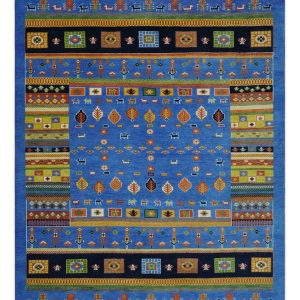 Tribal Gabbeh Blue. Black. Green and Rust Hand knotted Antique Look Traditional Wool Area Rug