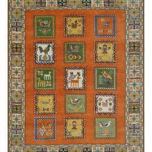 Tribal Gabbeh Rust. Ivory. Green and Beige Hand knotted Multi Size Antique Look Traditional Wool Area Rug