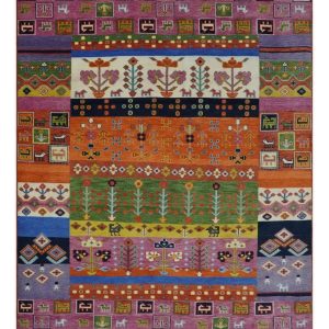 Tribal Gabbeh Rust. Ivory. Green and Pink Hand knotted Antique Look Traditional Wool Area Rug