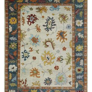 Hand Knotted Beige. Teal and Rust Traditional Oushak Multi size Wool Area Rug