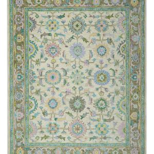 Vibrant Colorful Beige. Blue and Purple Traditional Floral Hand Tufted 8x10 wool rug