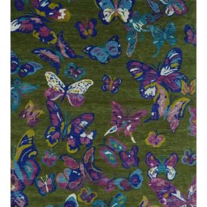 Vibrant Garden of Butterfly Green and Purple Hand knotted Multi size wool Area Rug