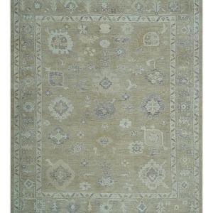 Vintage Style Antique Finish Hand Knotted Camel. Ivory and Charcoal Traditional Oushak Multi Size Wool Area Rug