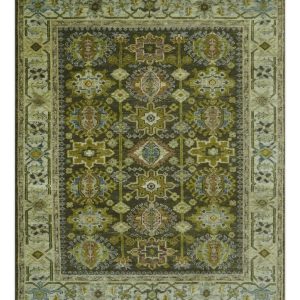 Vintage Style Earthy Green and Silver Traditional Hand Knotted Multi Size wool area rug