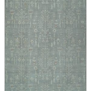 Vintage Texture. Low Pile Hand Knotted Silver and Ivory Traditional Oushak Multi Size Wool Area Rug